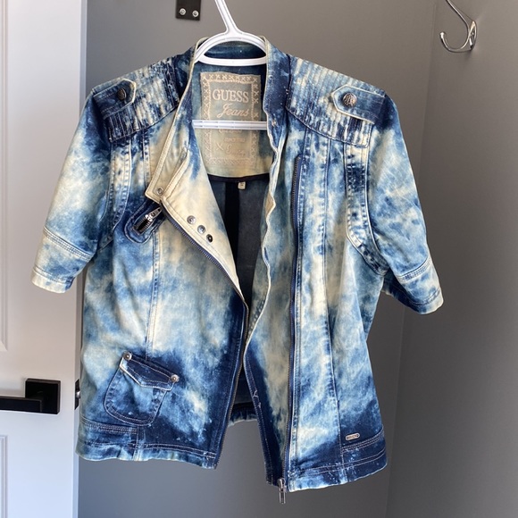 Fantastic retro acid wash or tie dye look guess short sleeve jean jacket size L - Picture 7 of 16